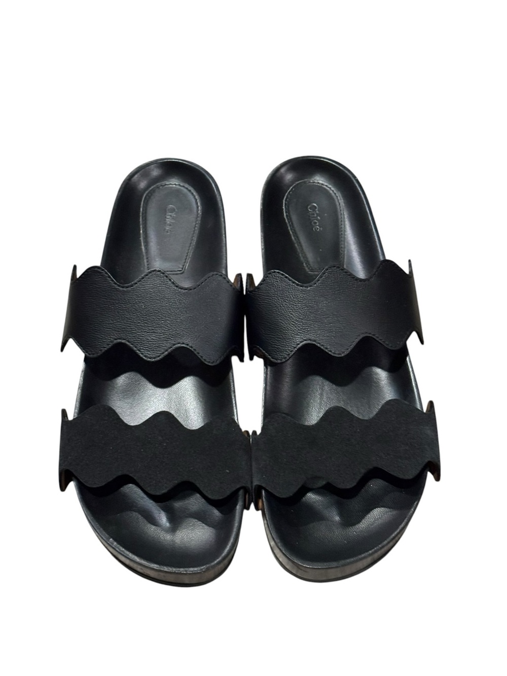 Chloé Black Double Wavy-Strap Slide Sandals EUC Like New Run Small